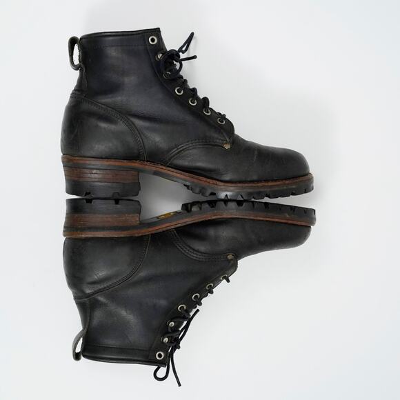 Vintage Chippewa Black Leather Logger Work Boots USA Vibram Sole Size 10.5 80\'s main image 6